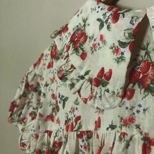 Girls Korean Linen Strawberry Print Natural Dress